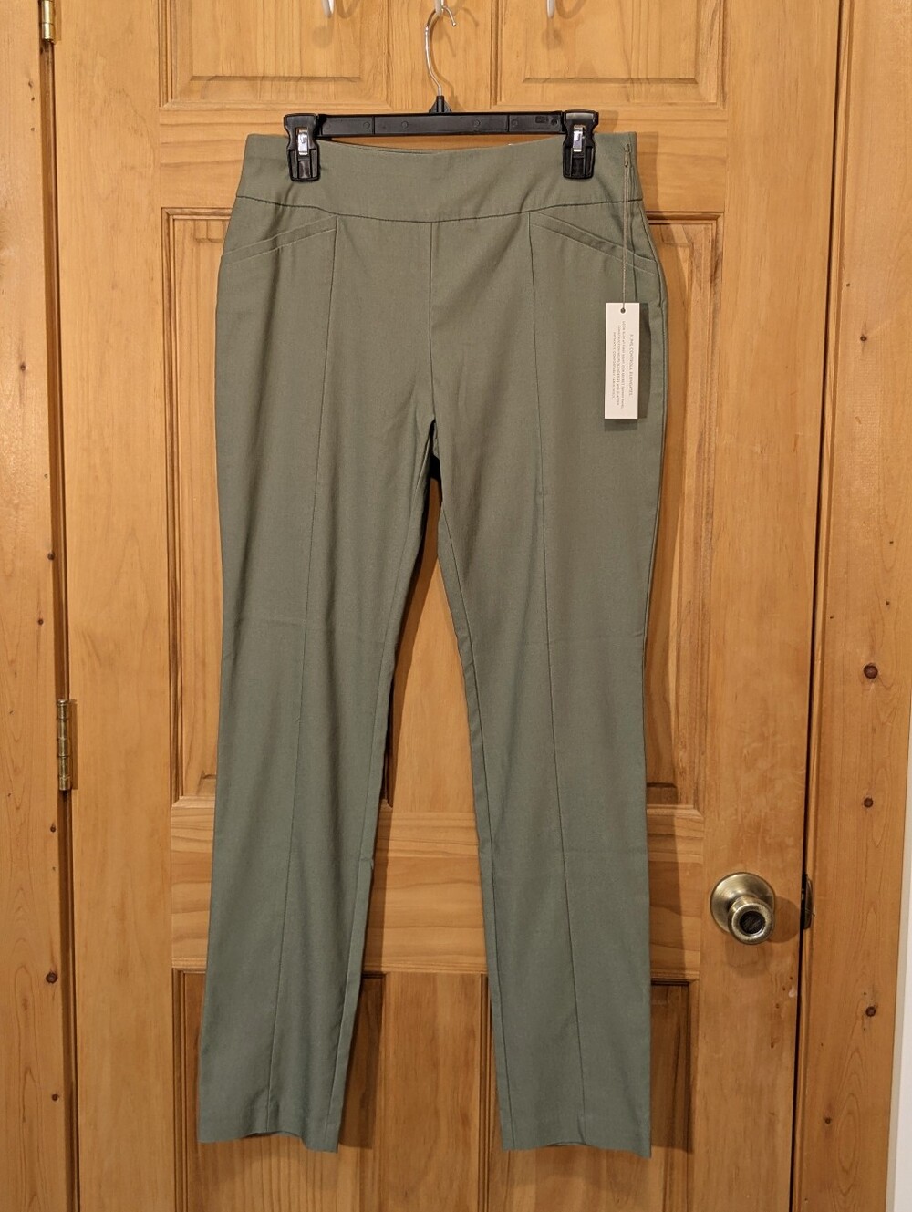 Chico's So Slimming Slim Stretch Pants Pull On Green 0Reg/SM Tummy Panel Chic
